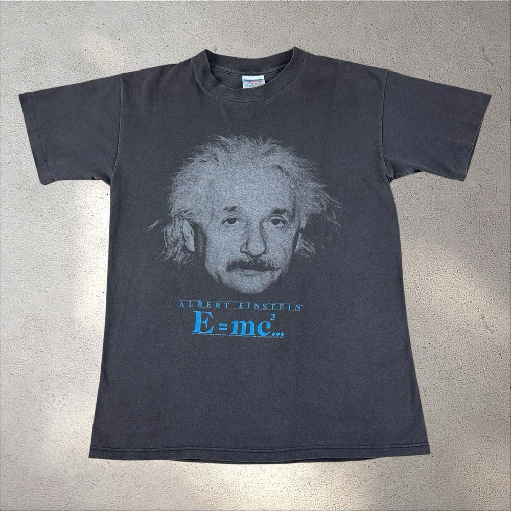 Vintage 90s Einstein Shirt Men's Medium USA Black Faded Theory Of Relativity
